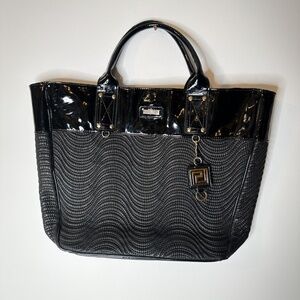 Versace Parfums Large Tote Bag in Black Patent Leather